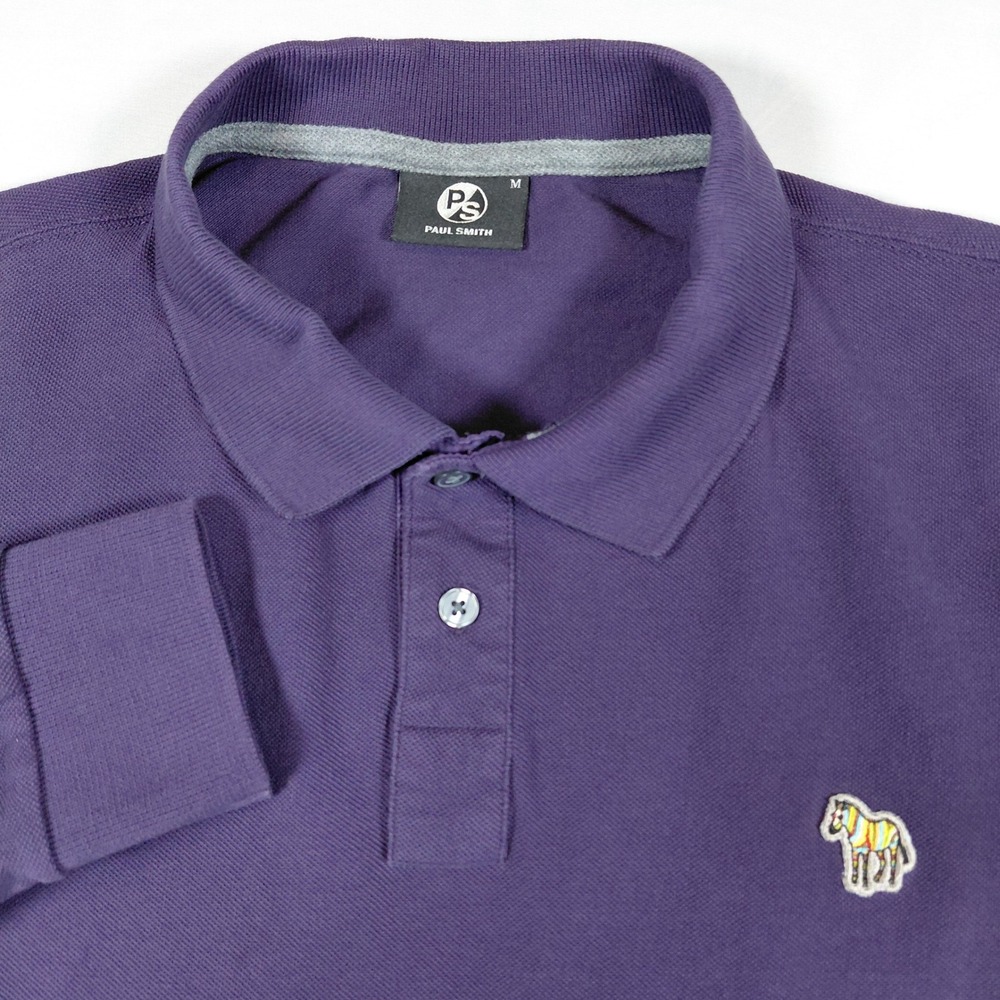 PS Paul Smith Mens Long Sleeve Zebra Logo Polo Shirt Purple Size Medium - Picture 2 of 13